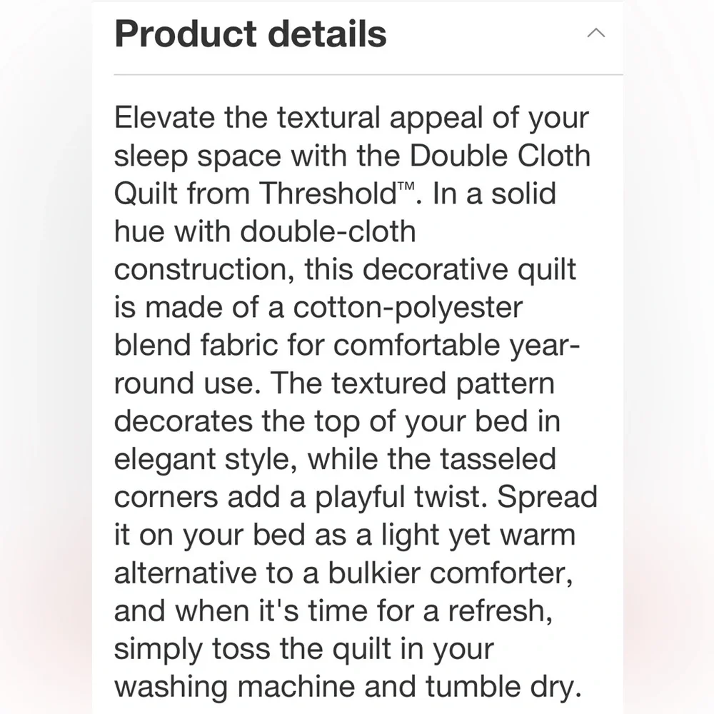 THRESHOLD NWT double cloth quilt -cream -full/queen